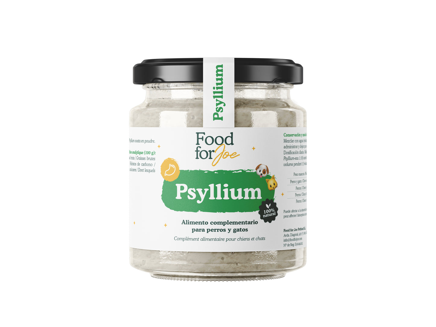Cáscara de psyllium en polvo formato frasco - Suplemento 100% natural para perros y gatos