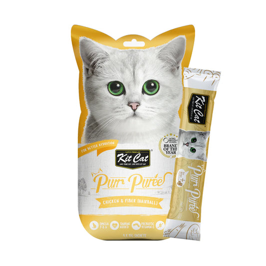 Kit Cat PurrPuree - Pollo y Fibra (Hairball) 60g (4x15g)