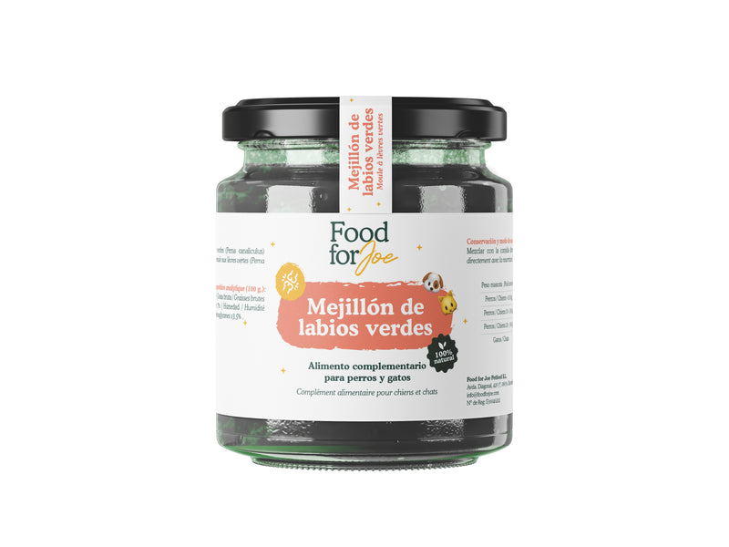 Mejillón de labios verdes formato frasco - Suplemento 100% natural para perros y gatos