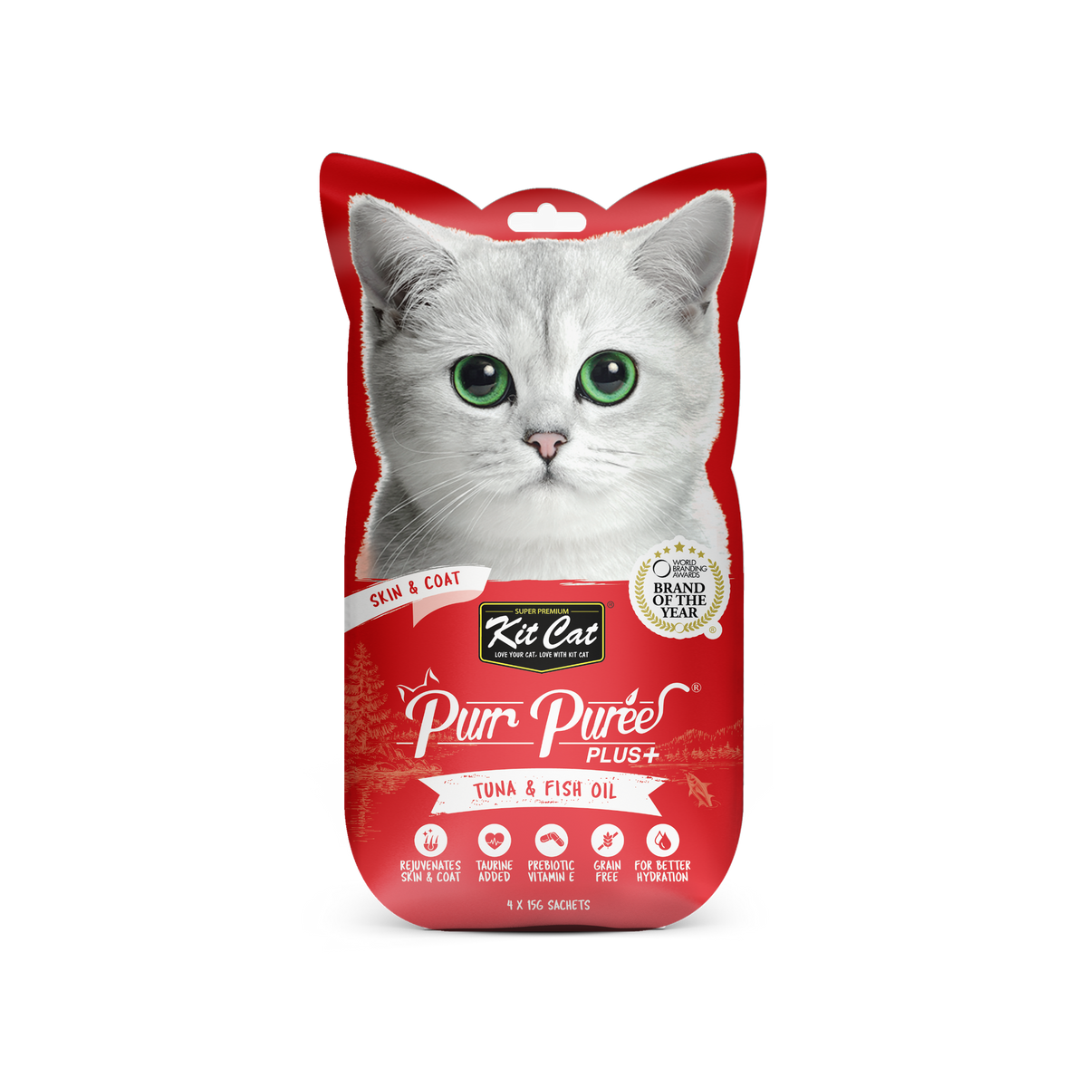 Kit Cat PurrPuree - Atum - Pele e pelo - 4x15g