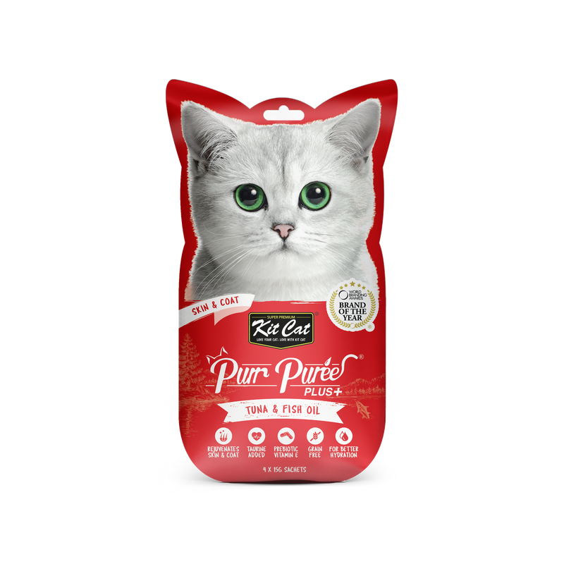 Kit Cat PurrPuree - Atum - Pele e pelo - 4x15g